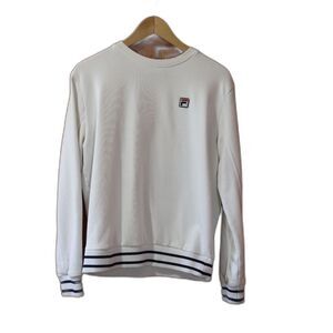 Fila White Crewneck Sweater with Black Stripes Womens Medium